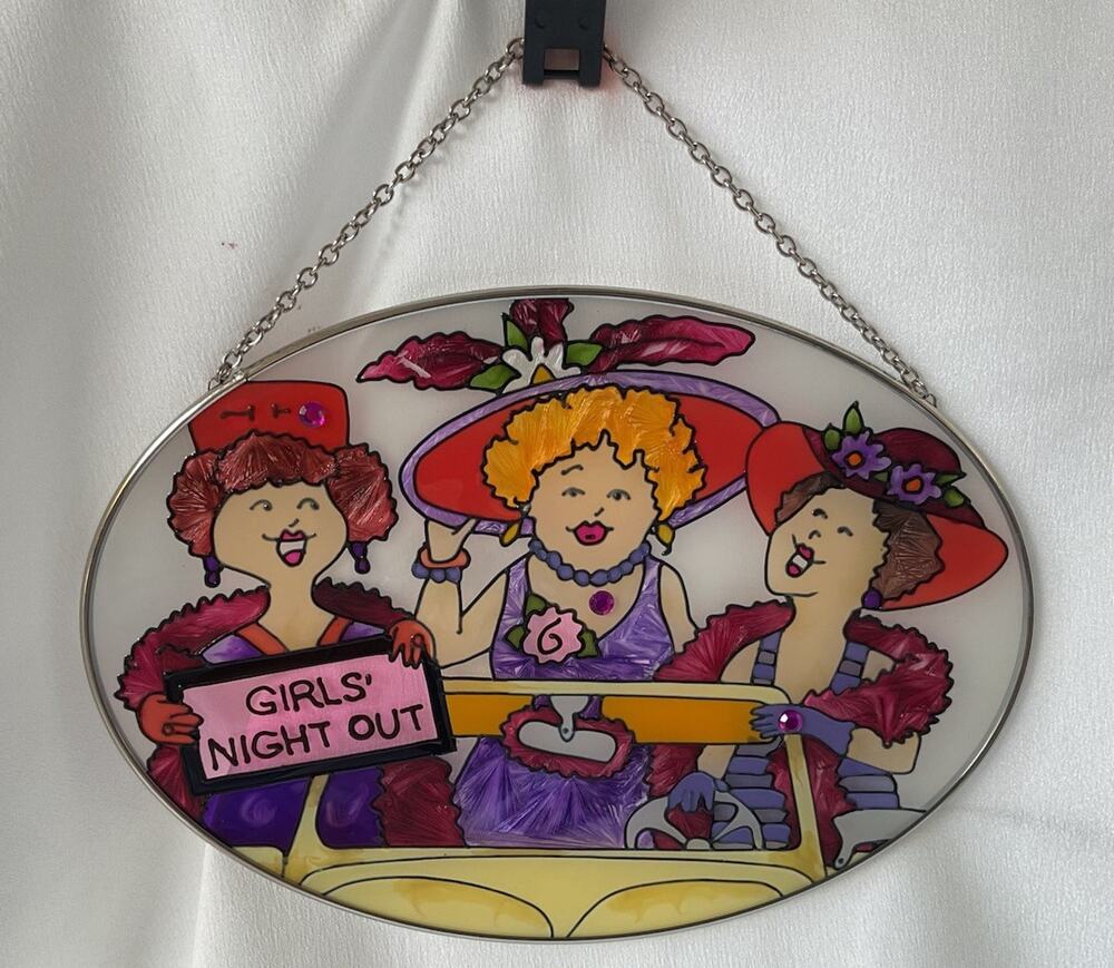 Girls Night Out Glass Suncatcher 3 Ladies Hanging Window Decor Rhinestone 6"